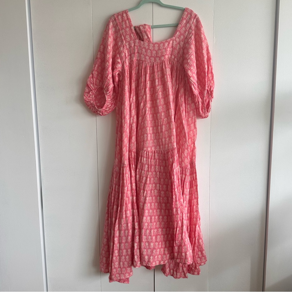 ANAAK block printed cotton maxi dress with belt